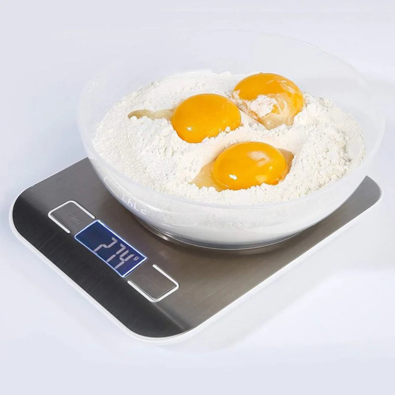 BÁSCULA BALANZA DE COCINA DIGITAL 10KG ACERO INOXIDABLE CON PANTALLA LCD. PESA BALANZA PARA ALIMENTO