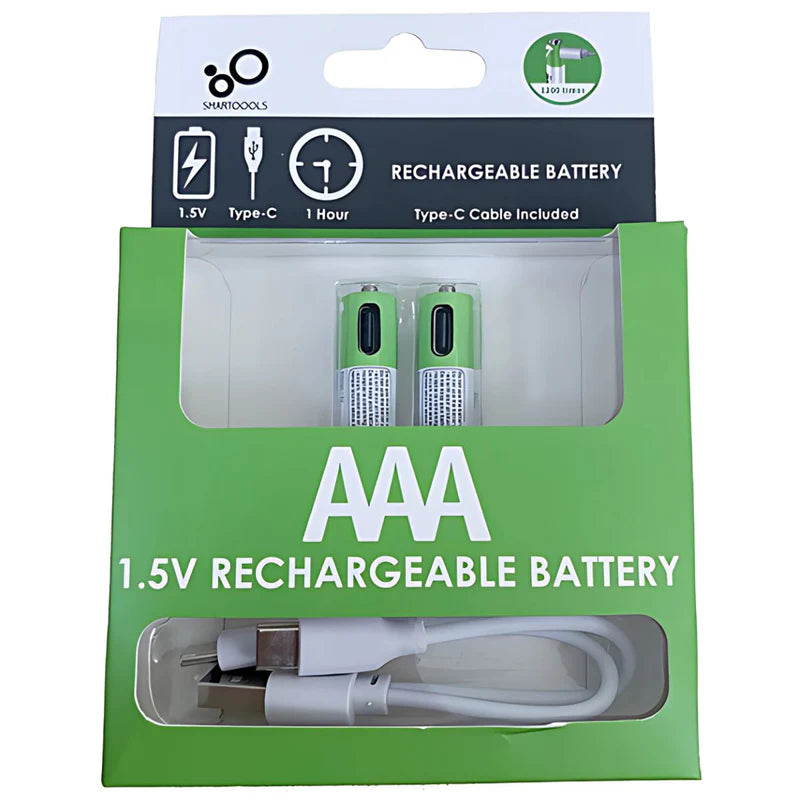 BATERÍAS AAA RECARGABLES CON CARGA USB-C, 1.5V 750MWH. CON 1200 CICLOS DE VIDA. (PACK DE 2 UNIDADES)