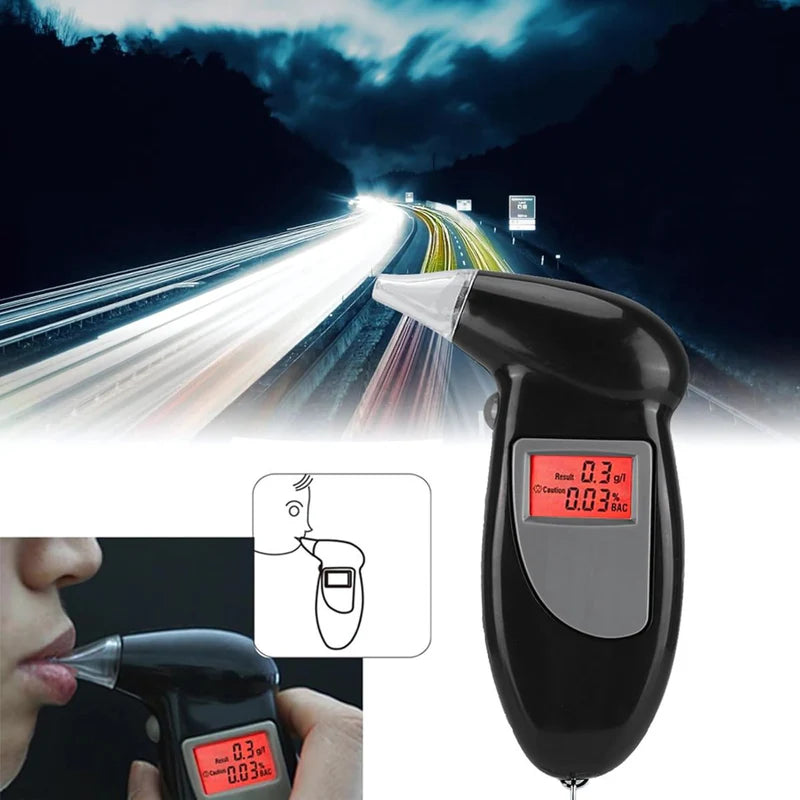 ALCOHOLÍMETRO DIGITAL PORTÁTIL CON PANTALLA LCD Y ALARMA DE EBRIEDAD. MEDIDOR DE ALCOHOL CON 5 BOQUI