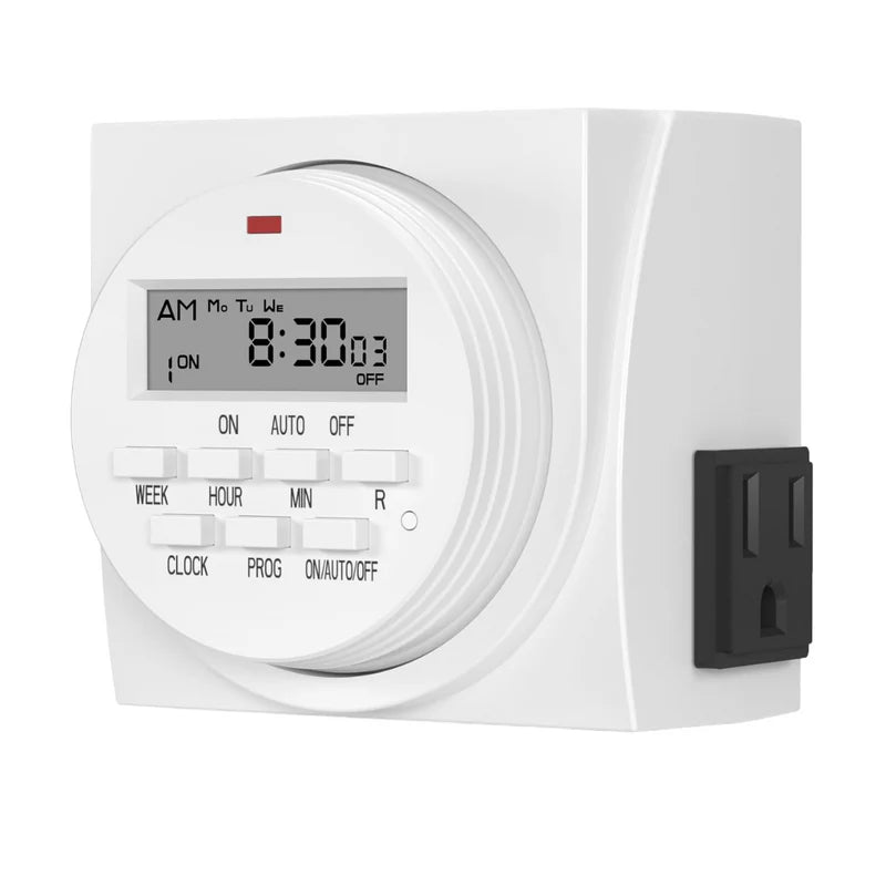 TEMPORIZADOR DIGITAL PROGRAMABLE POR 7 DÍAS, TOMACORRIENTE DUAL TIMER RELOJ APAGADO AUTOMATICO