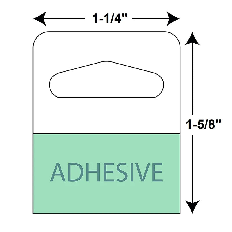 ADHESIVO PARA COLGAR PRODUCTOS TRANSPARENTE DE 1-1/4 X 1-5/8 PULGADAS. PEGATINAS PARA EXHIBIDORES. P