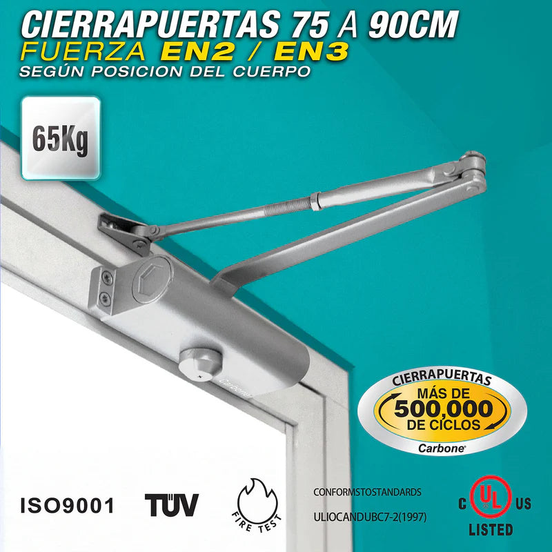 CIERRAPUERTAS PARA 75 A 90 CM (65KG).FUERZA EN2 O EN3 SEGÚN POSICION DEL CUERPO. COLOR GRIS.
