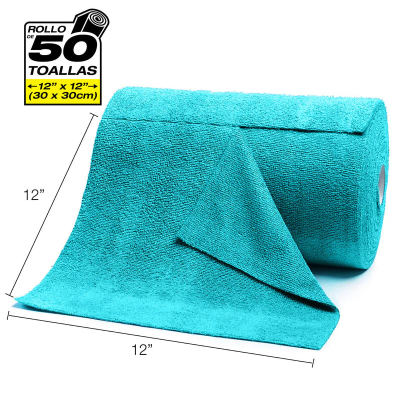PAÑOS DE MICROFIBRA ROLLO DE 50 UNIDADES TOALLAS 12”X12” (30X30CM). TRAPOS SUPER ABSORBENTES - REUTI
