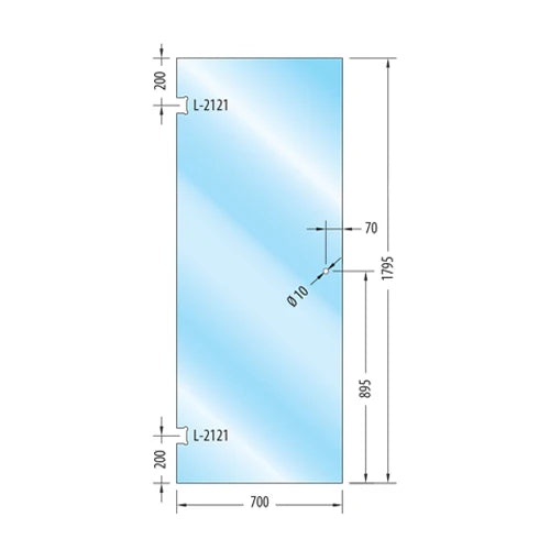 PUERTA BAÑO TEMPLADA 10MM 70X179.5CM. CON SAQUE L-2121 Y BOTON