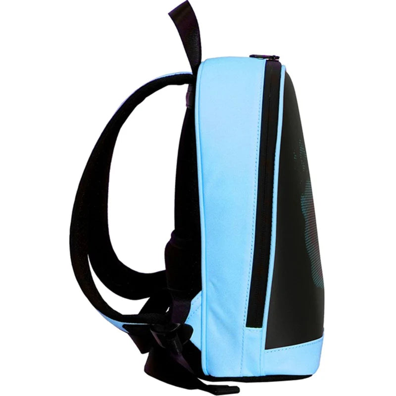 Mochila LED Azul Con Pantalla Digital Y Power Bank Integrado Tamaño 32 X 26 X 10 Cm. Conectividad Bluetooth Y APP Para Cambiar Imágenes. Backpack Morral