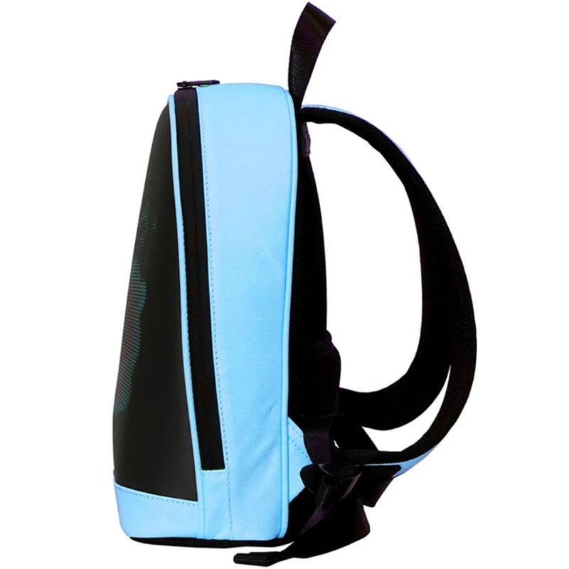 Mochila LED Azul Con Pantalla Digital Y Power Bank Integrado Tamaño 32 X 26 X 10 Cm. Conectividad Bluetooth Y APP Para Cambiar Imágenes. Backpack Morral