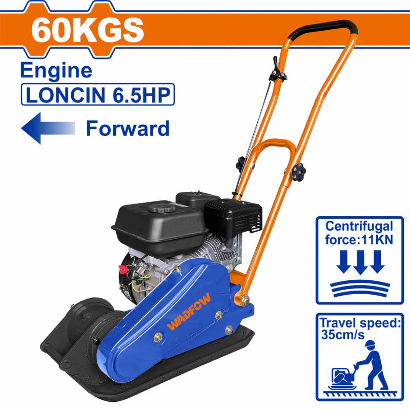 COMPACTADORA TIPO RANA DE GASOLINA. POTENCIA DEL MOTOR: 4.8KW (6.5HP) PESO: 60KGS. FRECUENCIA: 5600