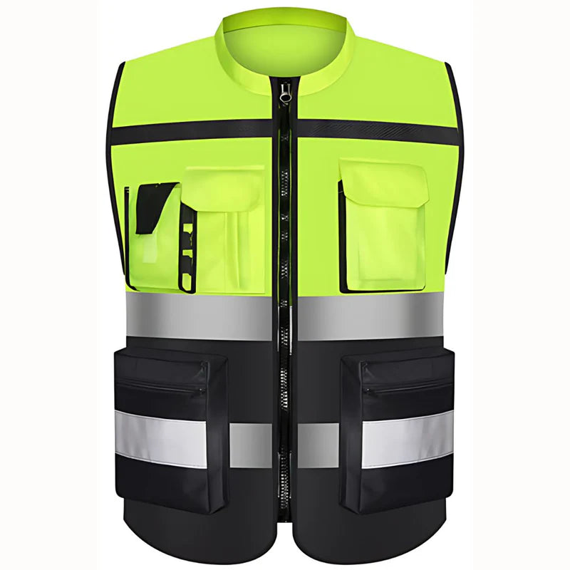 CHALECO REFLECTIVO DE SEGURIDAD. CON ZIPPER Y BOLSILLOS. COLOR AMARILLO. TALLA ÚNICA.