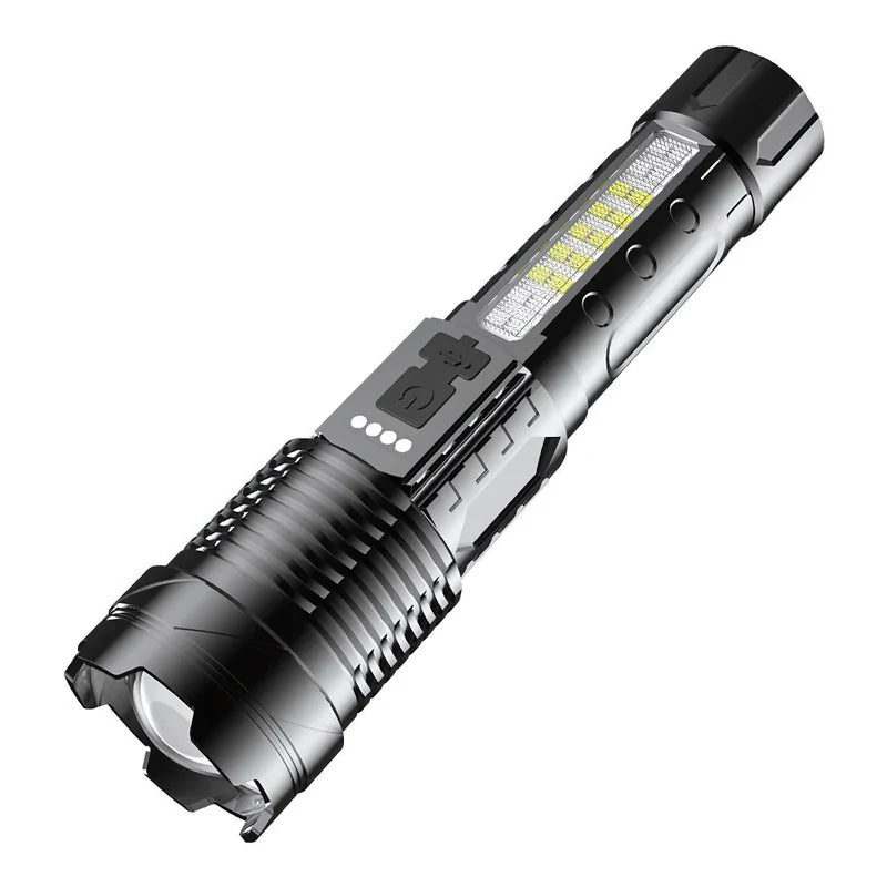 LINTERNA DE MANO RECARGABLE CON ENFOQUE AJUSTABLE Y RESISTENCIA AL AGUA. IDEAL PARA CAMPING Y EMERGE