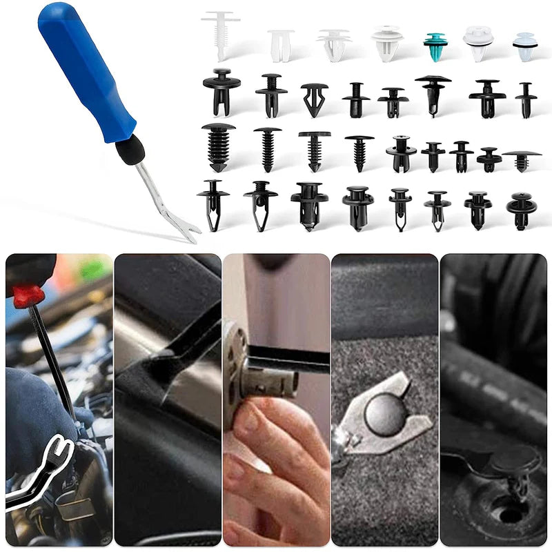 CLIPS DE RETENCIÓN A PRESIÓN AUTOS, SET DE 1100 PIEZAS CON REMOVEDOR, 32 TIPOS DE CLIPS.