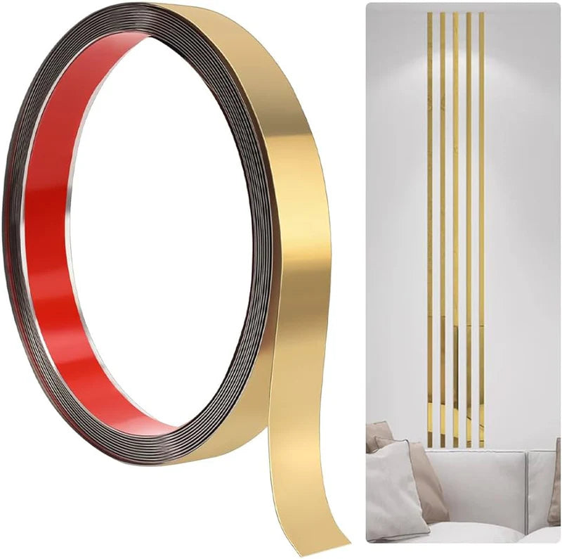 CINTA DE ACERO INOXIDABLE GOLD BRILLANTE TIRA AUTOADHESIVA DECORATIVA 4CM X 5M LARGO