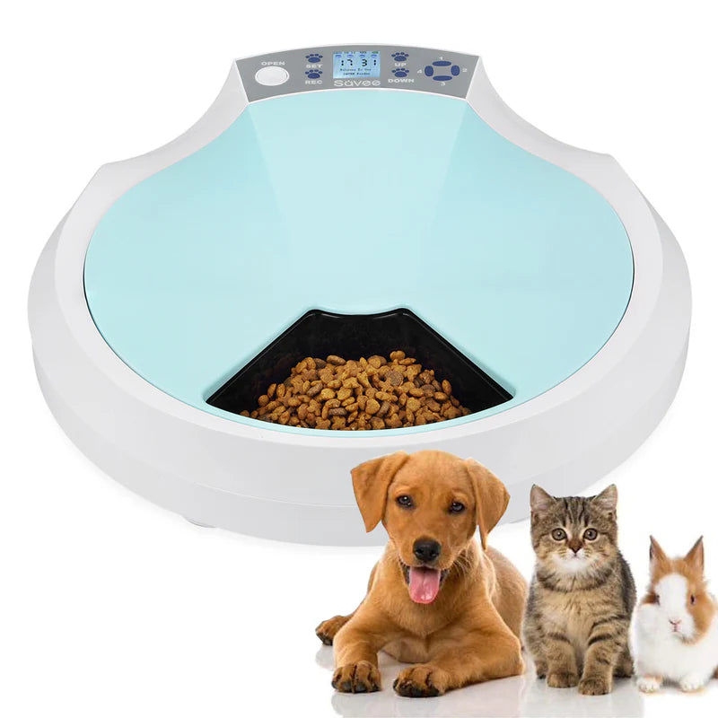 DISPENSADOR DE ALIMENTOS INTELIGENTE PARA MASCOTAS DE 5 COMPARTIMENTOS 270ML C/U.