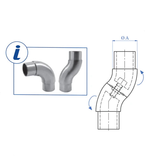 CODO ROTATIVO PARA USAR EN ESCALERAS EN FORMA DE "L" CON TUBO DE 2"MM.