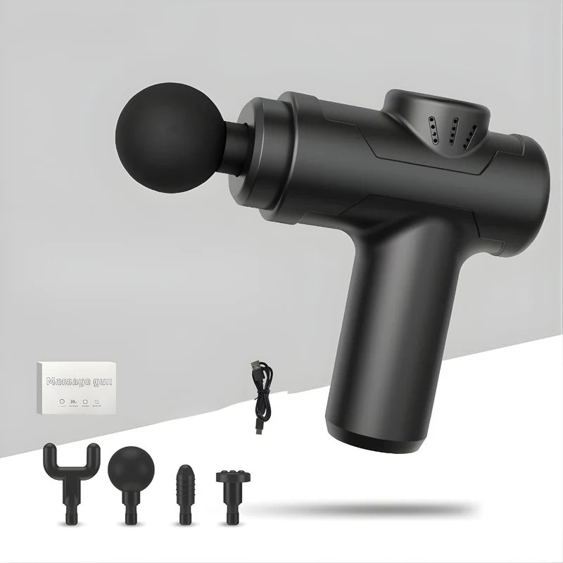 MASAJEADOR PORTÁTIL CON 30 NIVELES. PISTOLA DE MASAJES INALÁMBRICA 60W 12V. INCLUYE 6 CABEZALES.