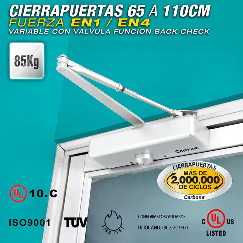 CIERRAPUERTAS PARA 65A110CM(15-85KG).FUERZA EN1~4 VARIABLE CON VAL.FUNCION BACK CHECK(10AÑOS)