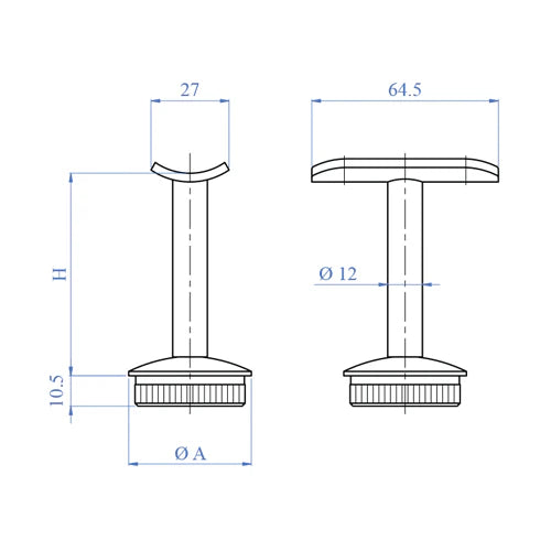 SOPORTE FIJO DE CORREMANOS. PARA TUBO DE 42.4 MM. ACABADO ESPEJO316.