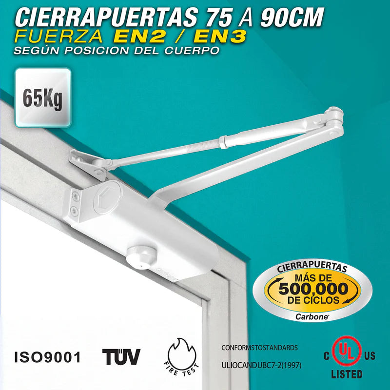 CIERRAPUERTAS PARA 75 A 90 CM (65KG).FUERZA EN2 O EN3 SEGÚN POSICION DEL CUERPO. COLOR BLANCO