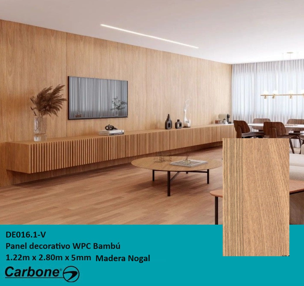 PANEL DECORATIVO WPC BAMBU 1.22 M X 2.80 M X 5 MM MADERA MERANTI