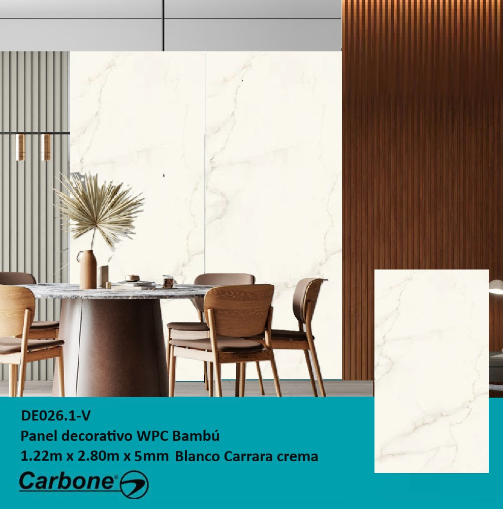 PANEL DECORATIVO WPC BAMBU 1.22 M X 2.80 M X 5 MM BLANCO CARRARA CREMA