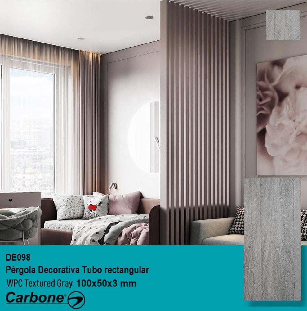 PERGOLA DECORATIVA TUBO WPC 4" X 2" TEXTURED GREY RECTANGULAR 100X50X2900MM