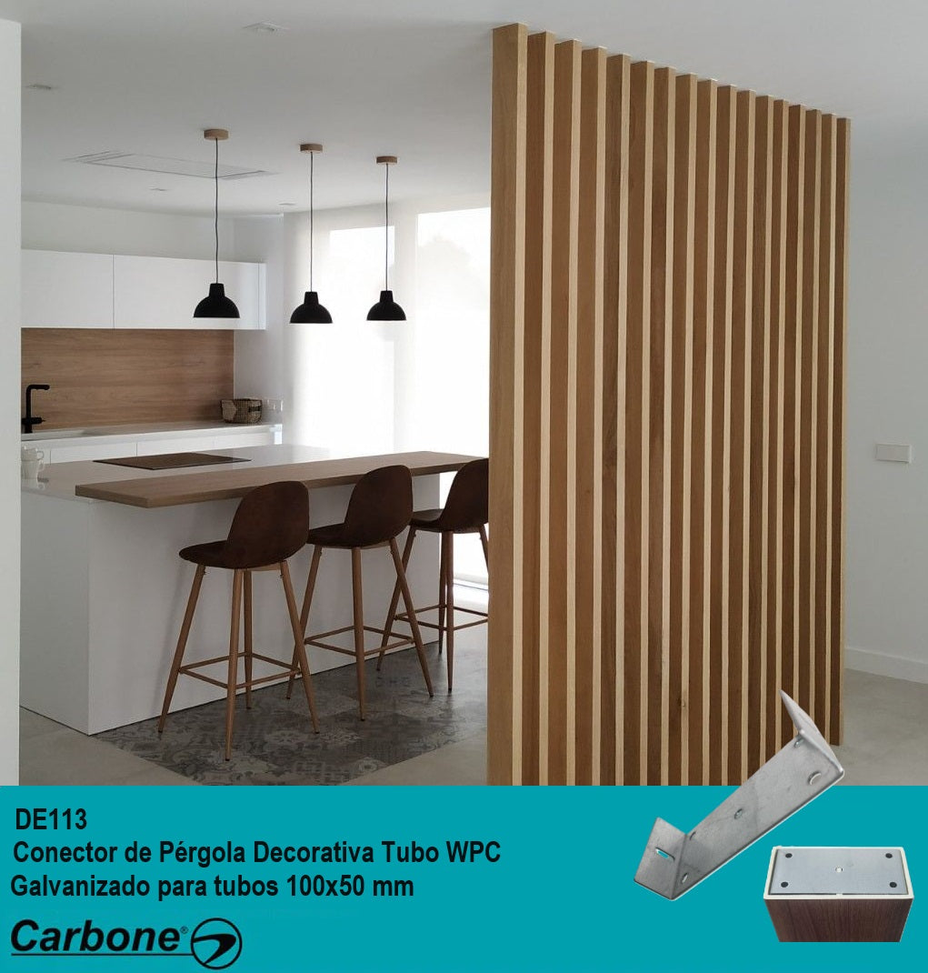 CONECTOR A MURO TIPO U PARA TUBO PERGOLAS 2" DECORATIVA INTERIORES 100X50MM