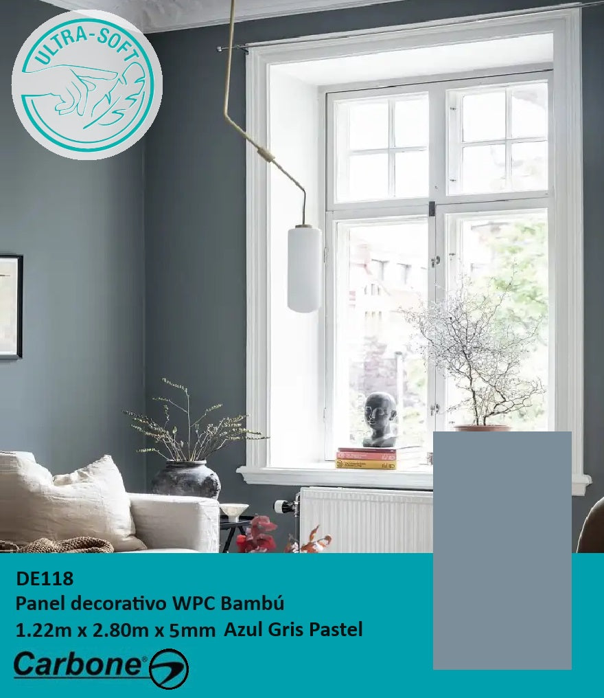 PANEL DECORATIVO WPC BAMBU SOFT TOUCH 1.22 M X 2.80 M X 5 MM AZUL GRIS PASTEL