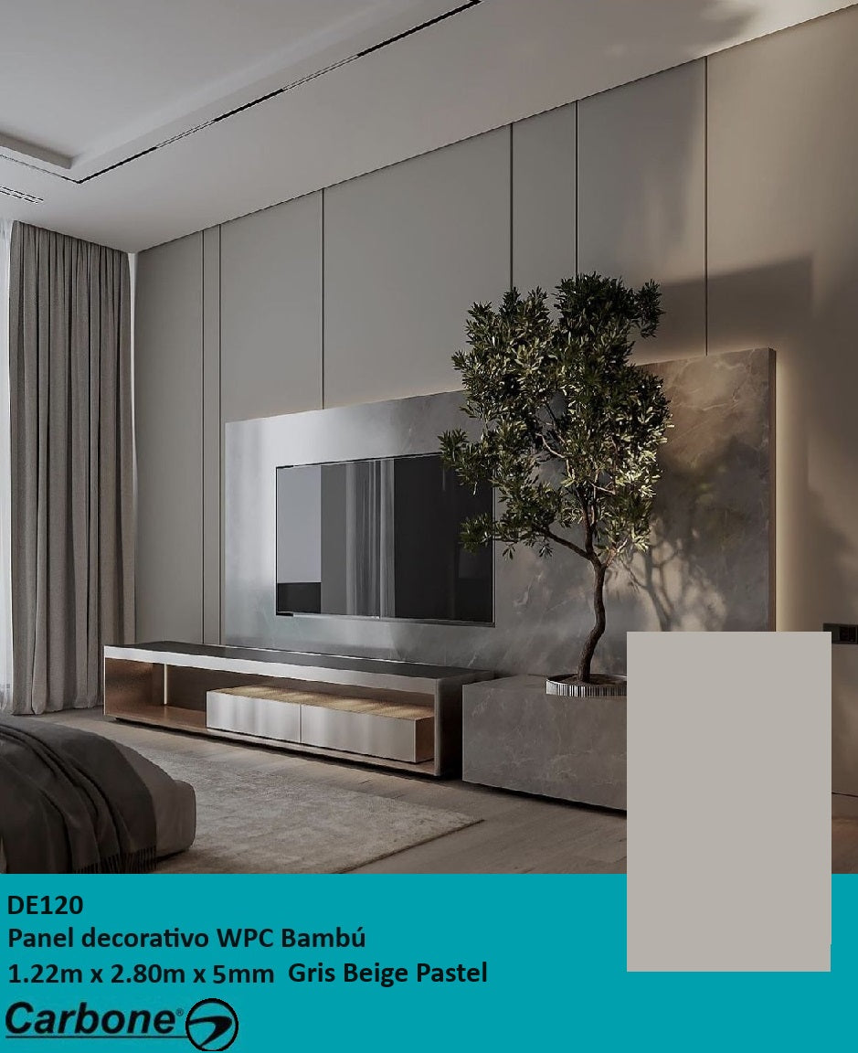 PANEL DECORATIVO WPC BAMBU SOFT TOUCH 1.22 M X 2.80 M X 5 MM GRIS BEIGE PASTEL