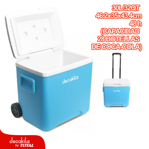 COOLER PORTATIL CON RUEDITAS 30 L/32 QT TIEMPO EN FRIO: 48HRS. 46.2 X 35 X 43.4 CM, IDEAL PARA 28 BO