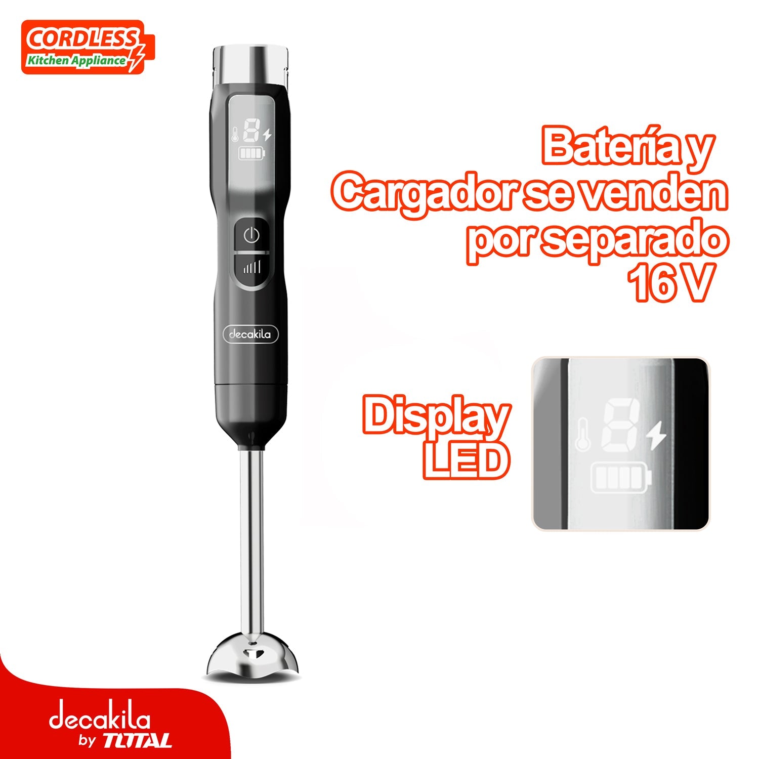 BATIDORA DE MANO INALAMBRICA GRIS 100W. 16V. IDEAL PARA MEZCLAS JUGO O SALSA. BATERIA Y CARGADOR POR