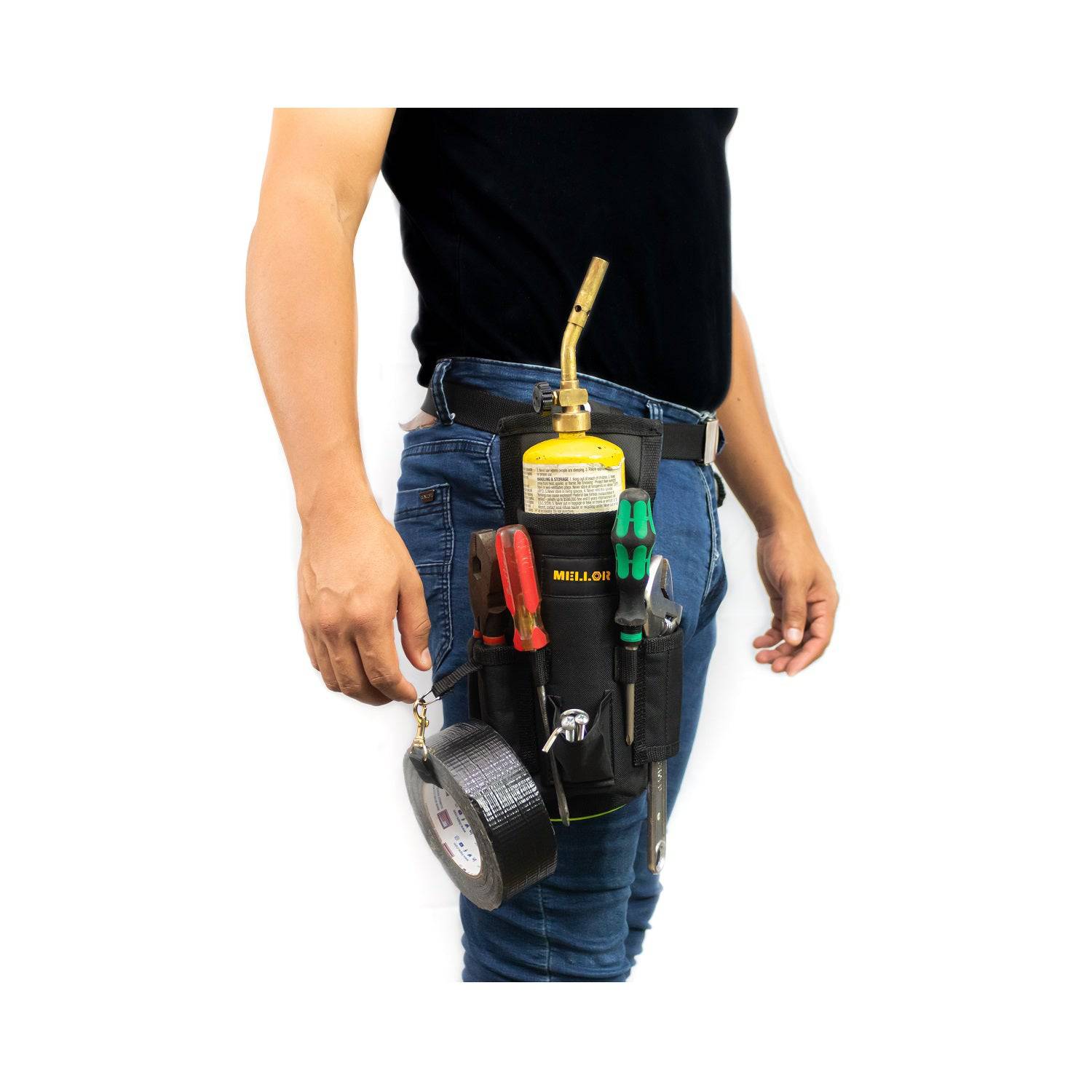 BOLSA PARA HERRAMIENTAS COLOR AZUL CON CINTURON. IDEAL PARA CILINDROS DE GAS MAPP