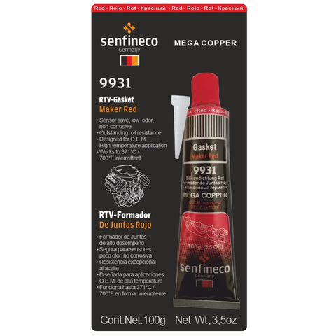FORMADOR DE EMPAQUES COLOR ROJO ALTA TEMPERATURA 3.5 OZ. SENFINECO