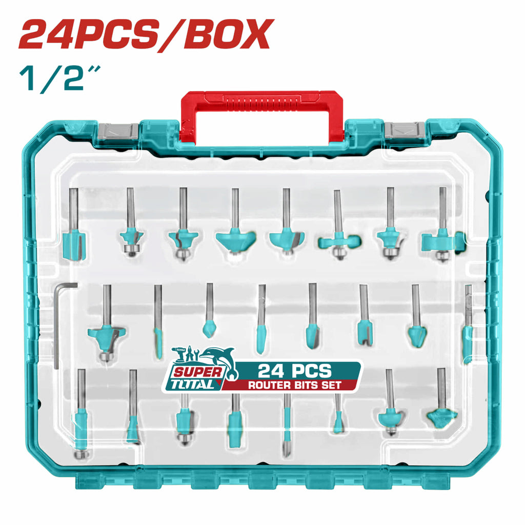 BROCAS PARA ROUTER VASTAGO 1/2" SET DE 24 PIEZAS. PUNTAS DE ROUTEADORA