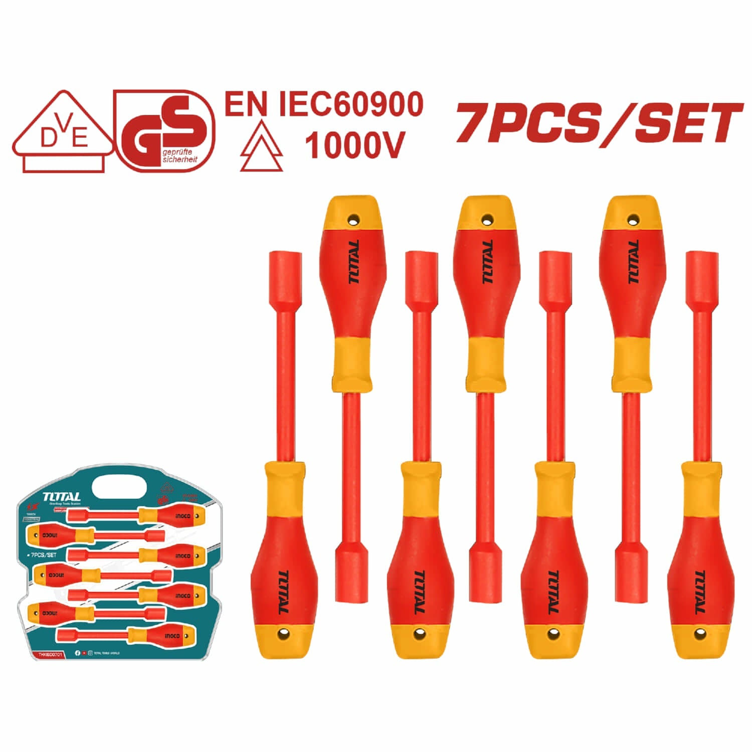 DESTORNILLADORES AISLADOS PUNTA PLANA. MAGNETICO. 50BV30. 1000V. MANGO REDONDO. SET DE 7 PIEZAS.