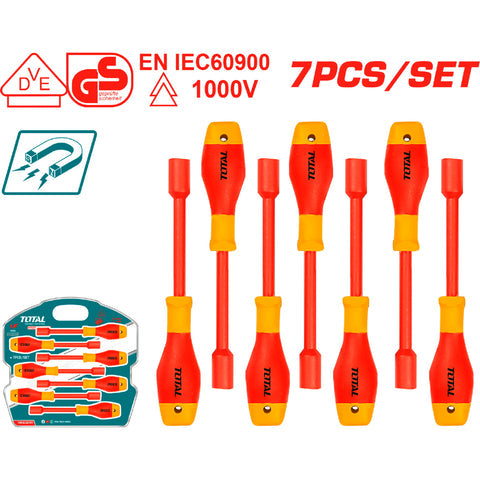 DESTORNILLADORES AISLADOS PUNTA PLANA. MAGNETICO. 50BV30. 1000V. MANGO REDONDO. SET DE 7 PIEZAS.
