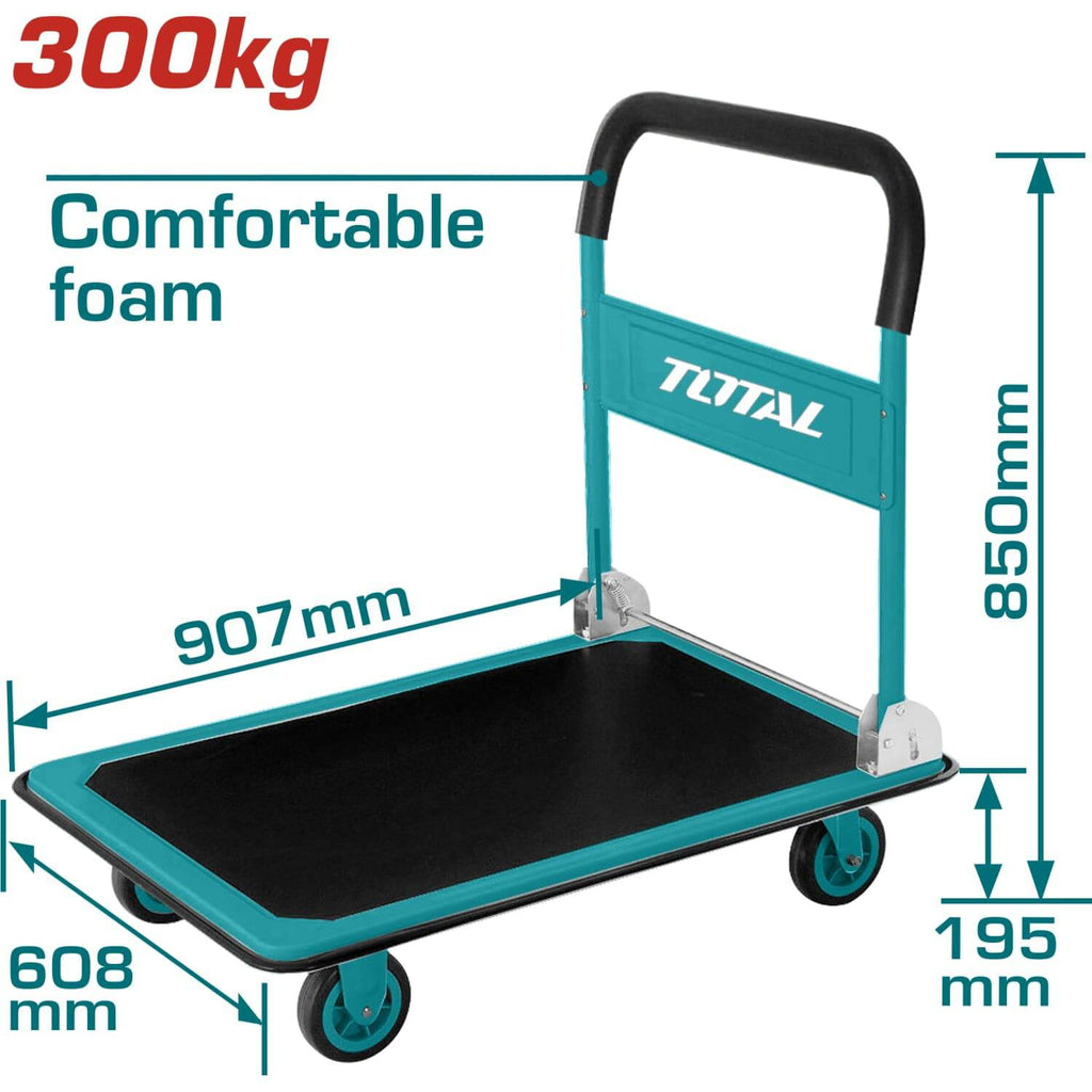 CARRETILLA DE PLATAFORMA PLEGABLE DE CARGA PARA 300 KG. MANGOS DE ACERO CON