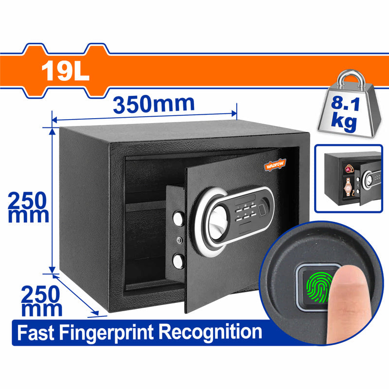 CAJA FUERTE DE SEGURIDAD 19 L. 250 X 350 X 250 MM. REGISTRA 3 A 8 DIGI