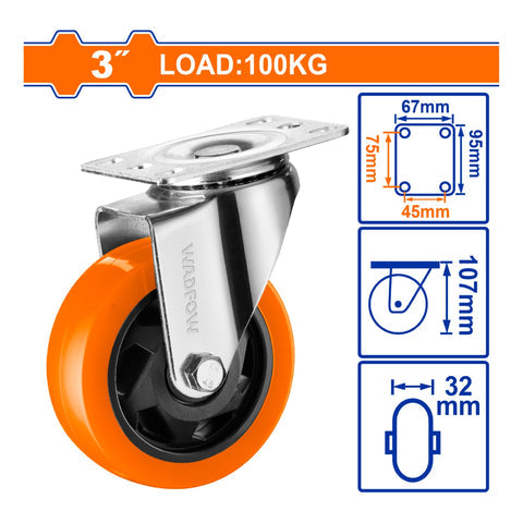 RUEDA GIRATORIA 3" SERIE TRABAJO MEDIANO CARGA 100KG POLIURETANO PU NARANJA