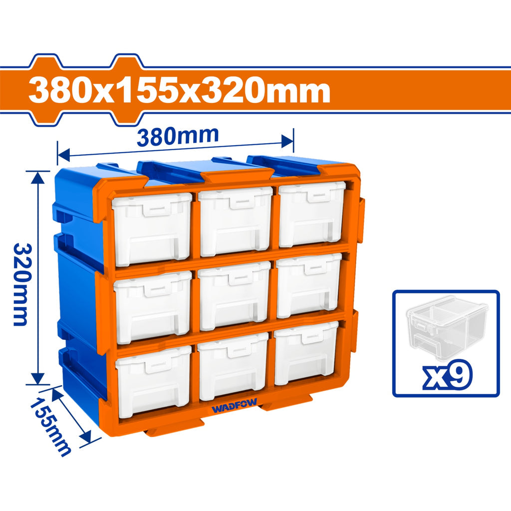 CAJAS DE PLASTICO ORGANIZADOR MODULAR TIPO TORRE. 380X155X320MM. SET DE 9 PIEZAS. SE UNE VERTICAL U