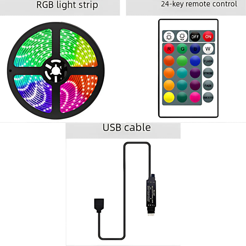 CINTA LED 5M 5V RGB CON CONTROL REMOTO. TIRA DE LUZ. BANDA LED, 30LEDS
