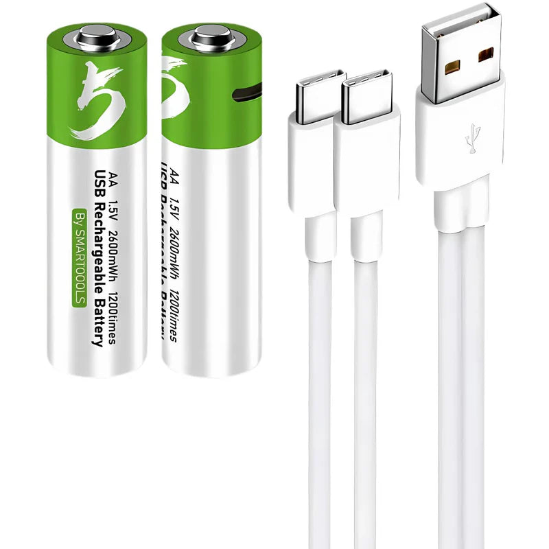 BATERÍAS AA RECARGABLES CON CARGA USB-C, 1.5V 2600MWH. CON 1200 CICLOS DE VIDA. (PACK DE 2 UNIDADES)