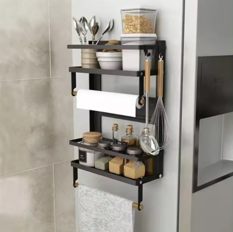 REPISA ORGANIZADORA DESMONTABLE MAGNETICA PARA NEVERAS ORGANIZADO COCINA COLOR NEGRO.