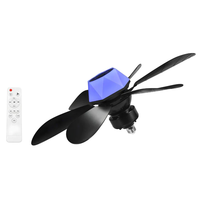 ABANICO DE TECHO 20 CON SOCKET E27, LUZ LED RGB Y 3 TONOS, BOCINA BLUETOOTH. VENTILADOR CON 6 ASPAS