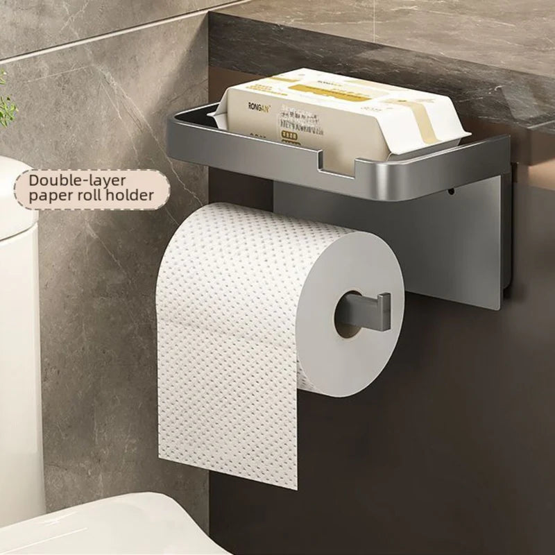 PORTARROLLOS DE PAPEL HIGIÉNICO CON BANDEJA SOPORTE PARA CELULAR.
