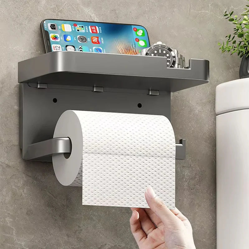 PORTARROLLOS DE PAPEL HIGIÉNICO CON BANDEJA SOPORTE PARA CELULAR.