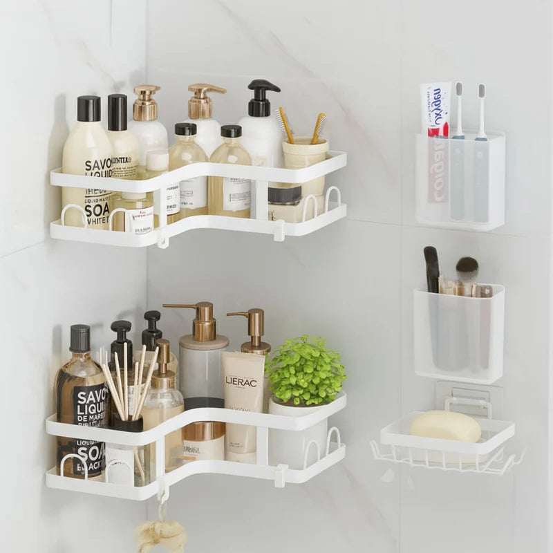 REPISA ESQUINERA DE DUCHA DE ESQUINA 26X25.5X8CM BLANCO DE HIERRO PARA BAÑO COMPACTO Y ORGANIZADO. O