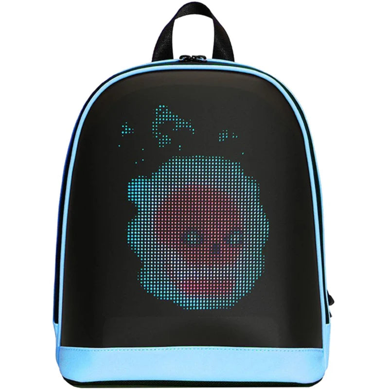 Mochila LED Azul Con Pantalla Digital Y Power Bank Integrado Tamaño 32 X 26 X 10 Cm. Conectividad Bluetooth Y APP Para Cambiar Imágenes. Backpack Morral