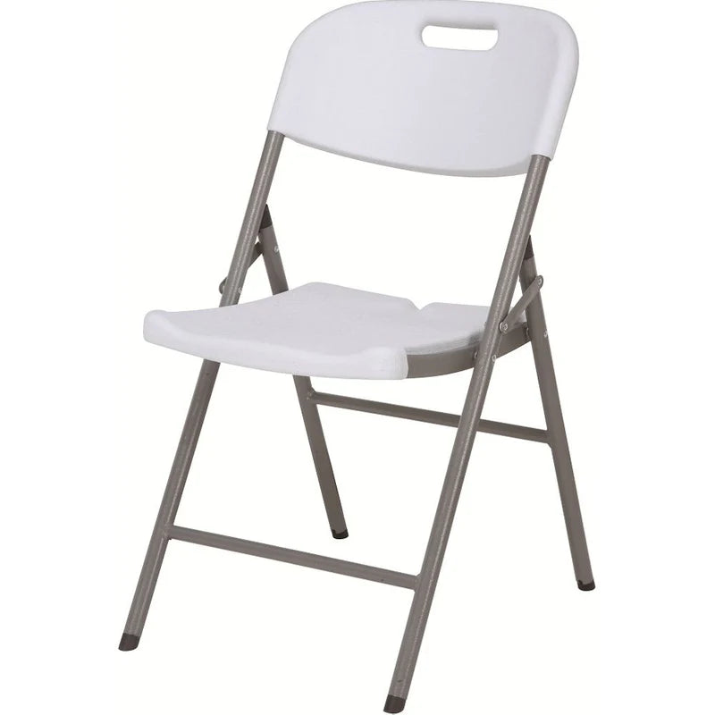 SILLA PLASTICA PLEGABLE ( HDPE ) CON MARCO DE ACERO REVESTIDO. MEDIDAS 83 CM X 46 CM X H57 CM
