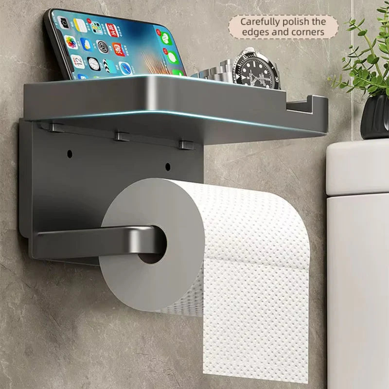 PORTARROLLOS DE PAPEL HIGIÉNICO CON BANDEJA SOPORTE PARA CELULAR.