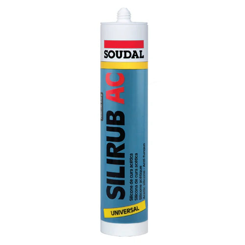 SOUDAL Silirub AC Blanco Silicona acetica sellado general de vidrio de alumnio 280ml
