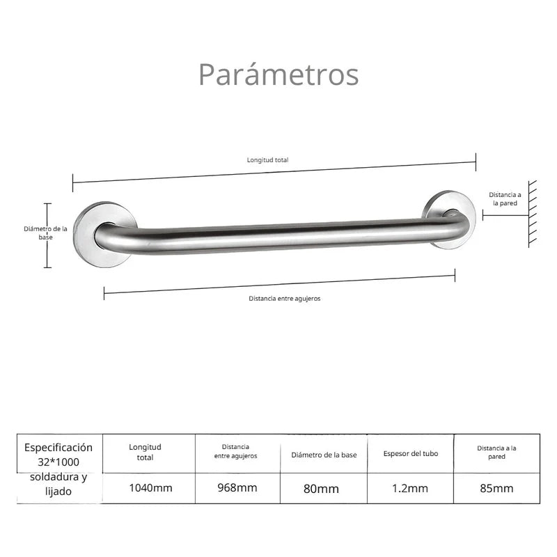 BARRA DE SEGURIDAD APOYO INOXIDABLE PARA BAÑO 104CM ANTIDESLIZANTE PARA DUCHA, WC Y ESCALERAS. SOPOR